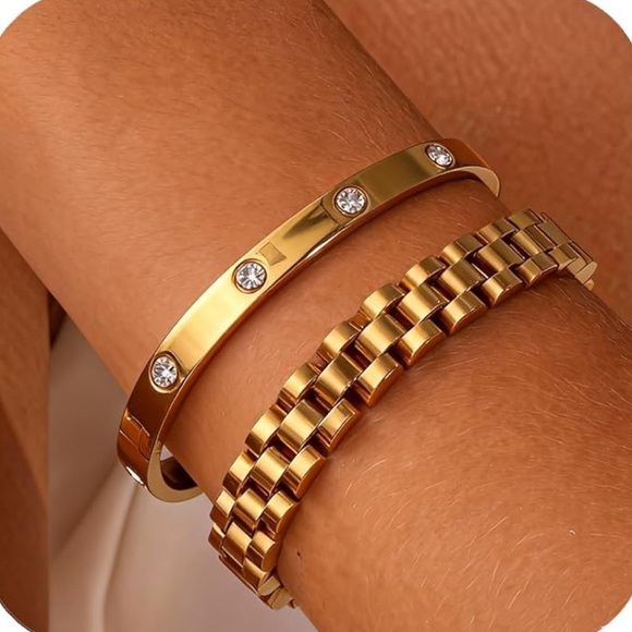 Anthropologie Jewelry - Anthropologie Gold Crystal Bracelet Duo Set